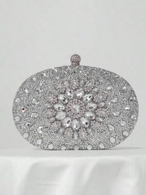 Crystal Embellished Silver Evening Clutch